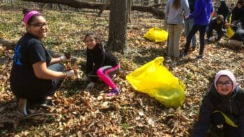 Students Cleaning Up Leaves Outdoors