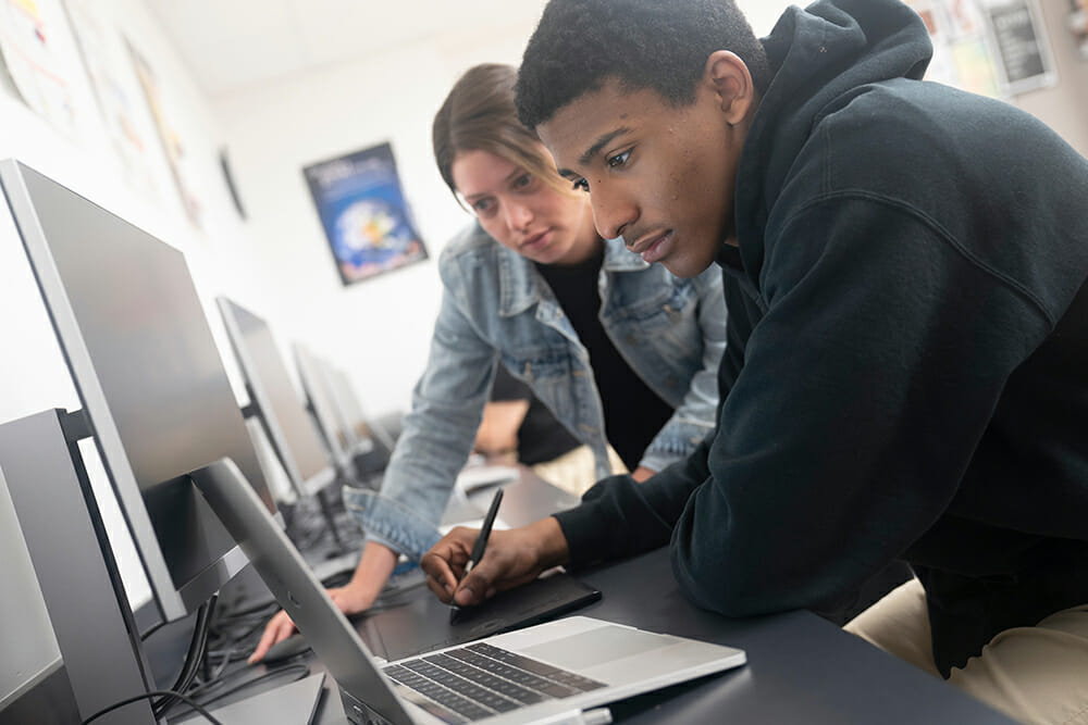 students working on the computer