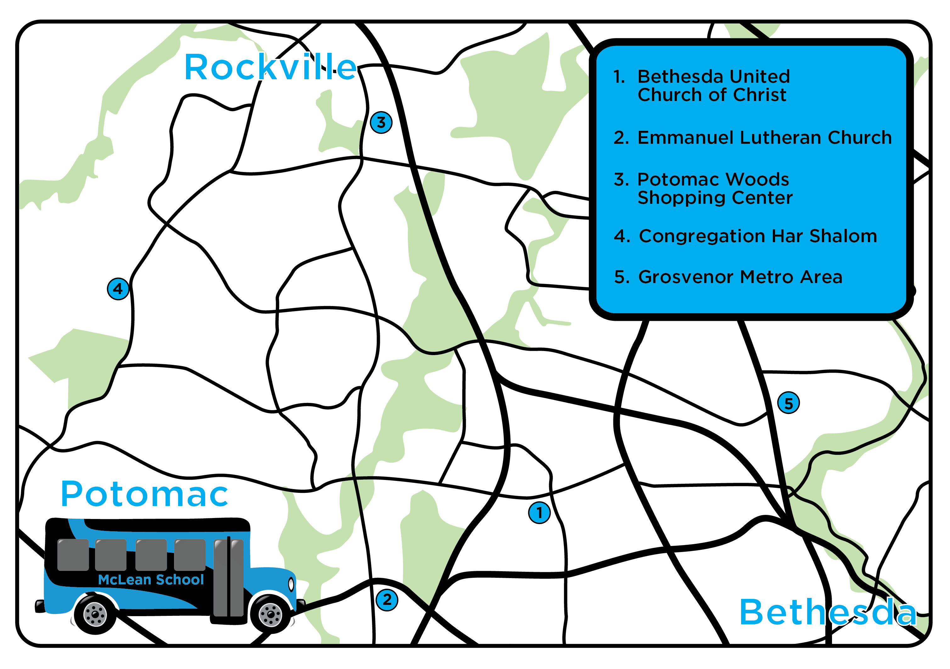 Map of McLean's cluster bus sites
