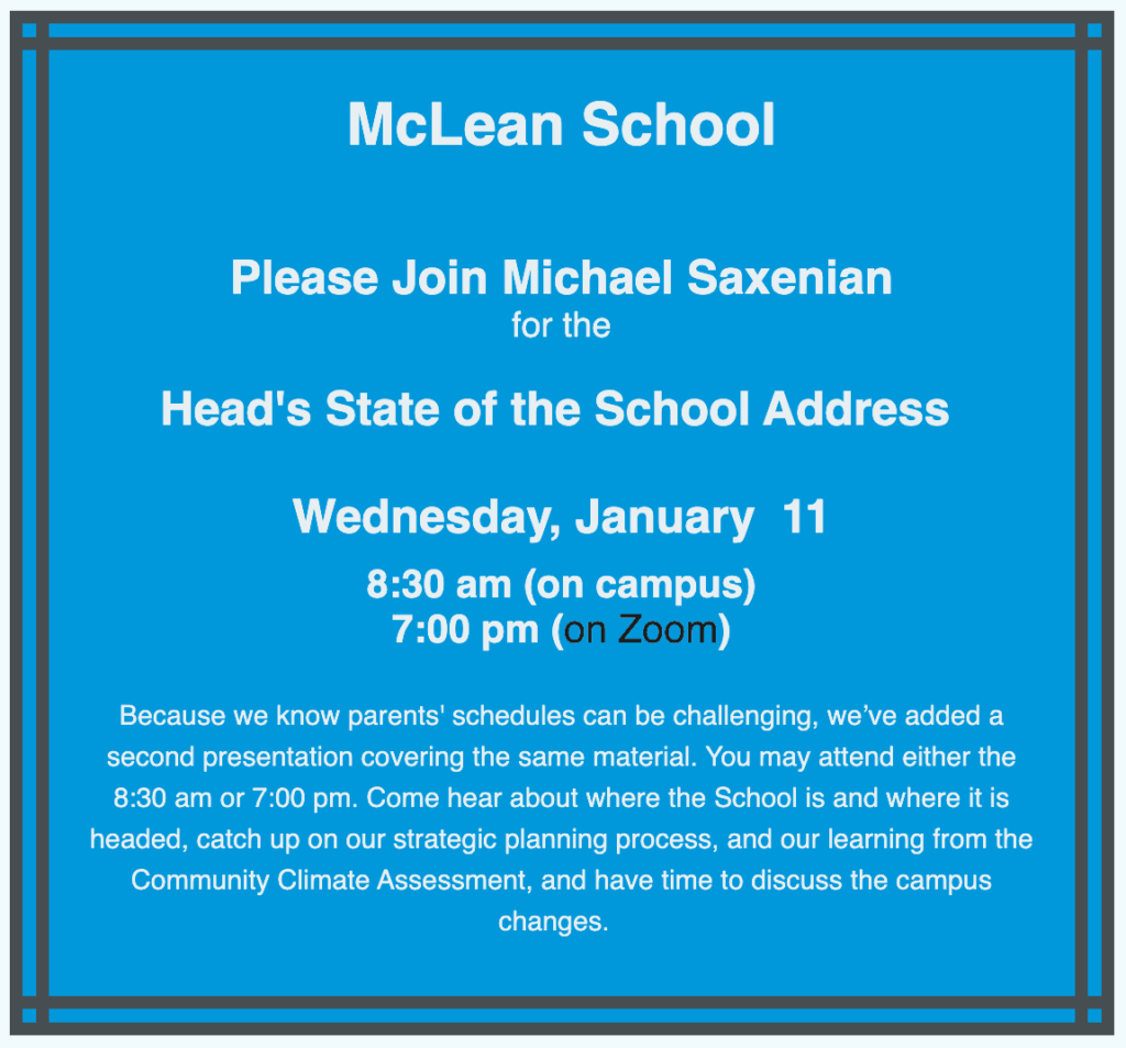 Head’s State of the School Address McLean School