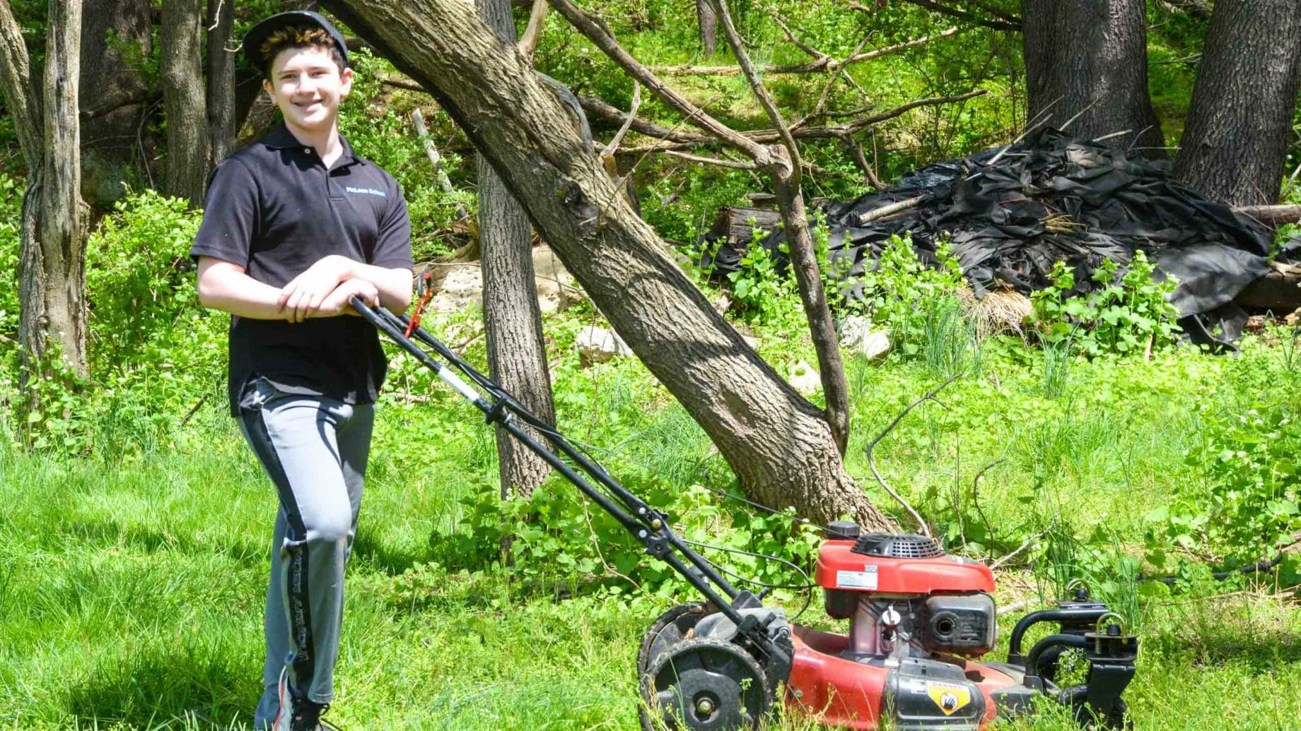 Student Moving Lawn