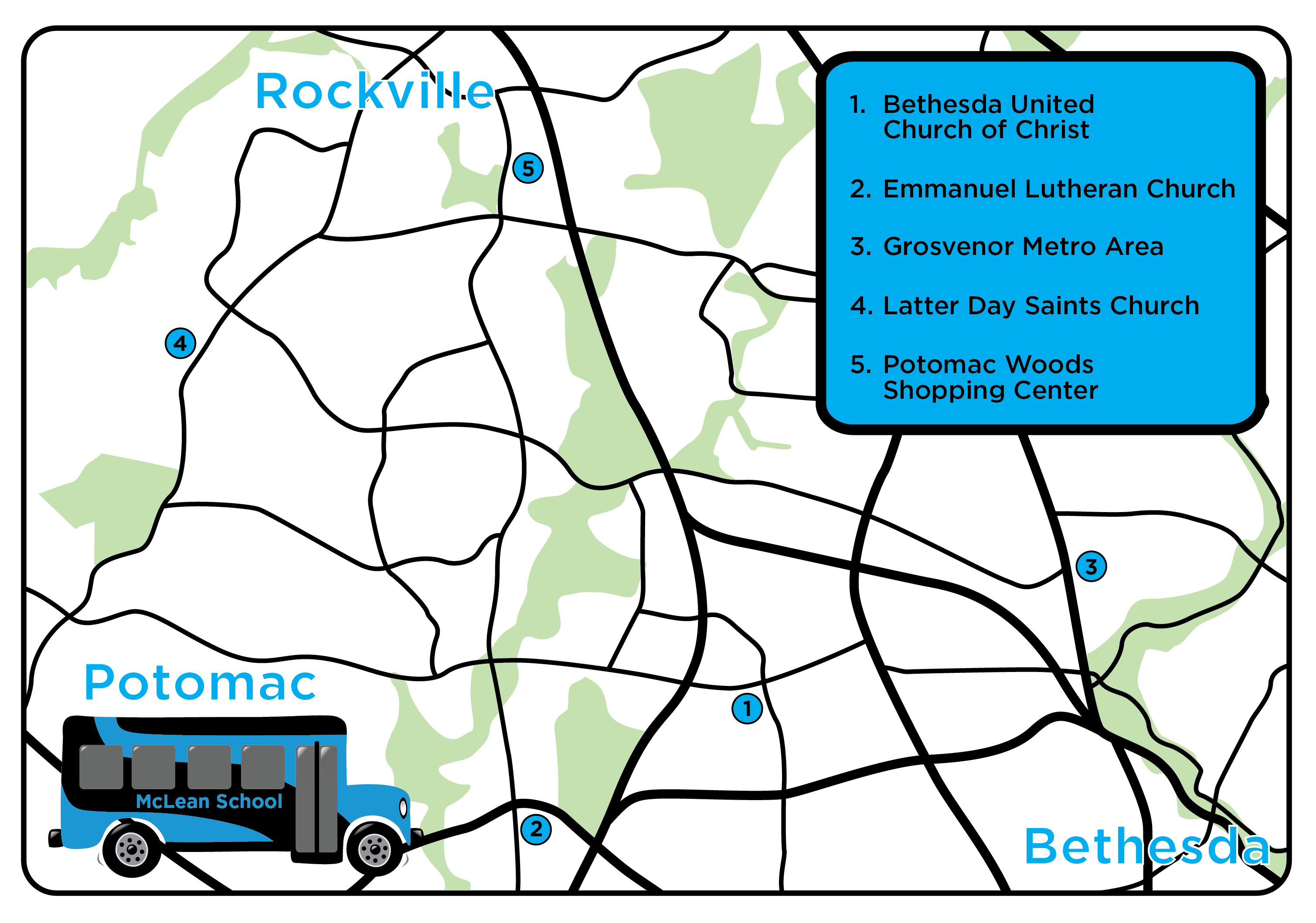 Map of McLean's cluster bus sites