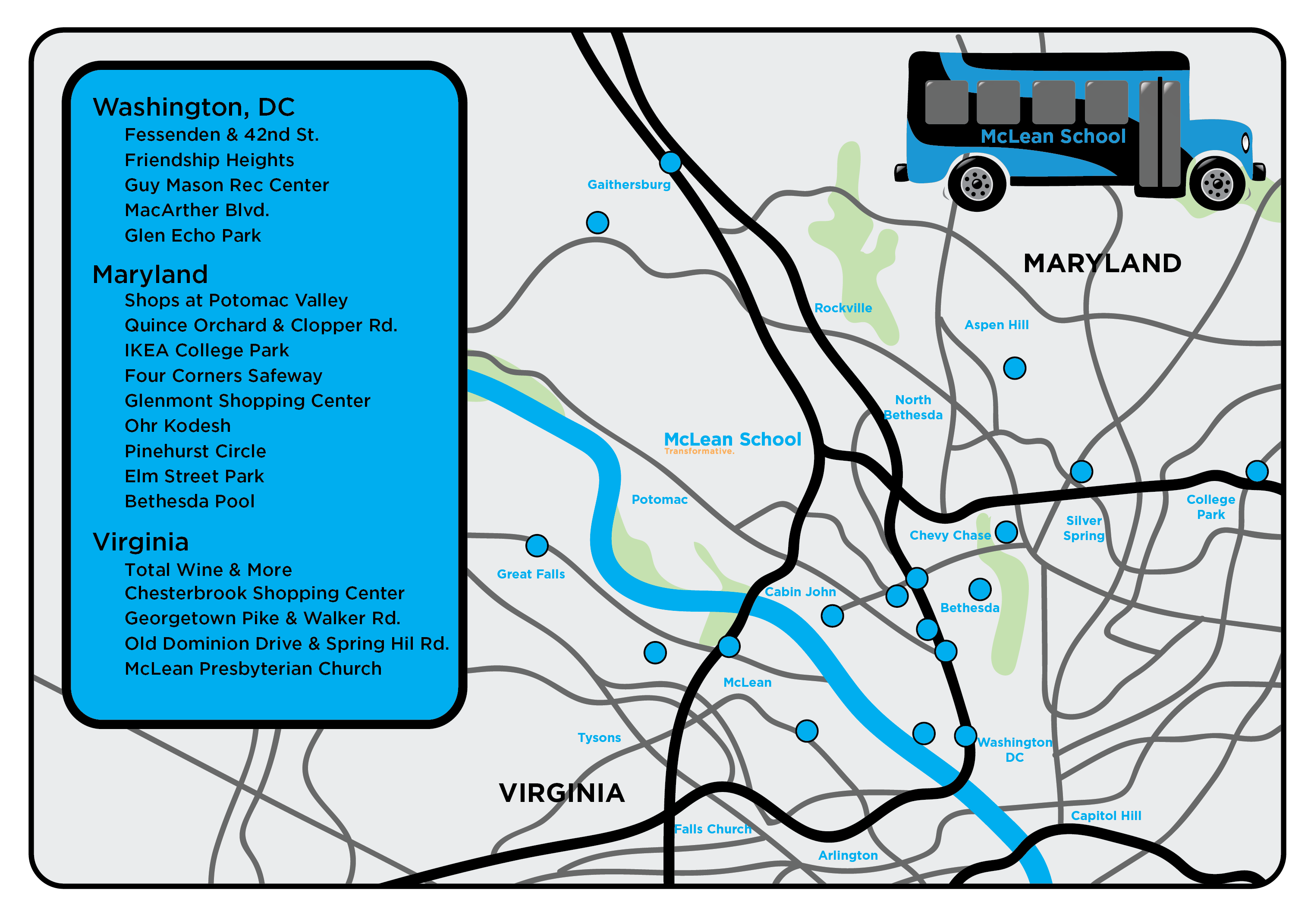 Map of McLean's cluster bus sites