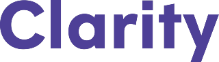 The word "Clarity" is displayed in bold, purple letters on a light gray background.